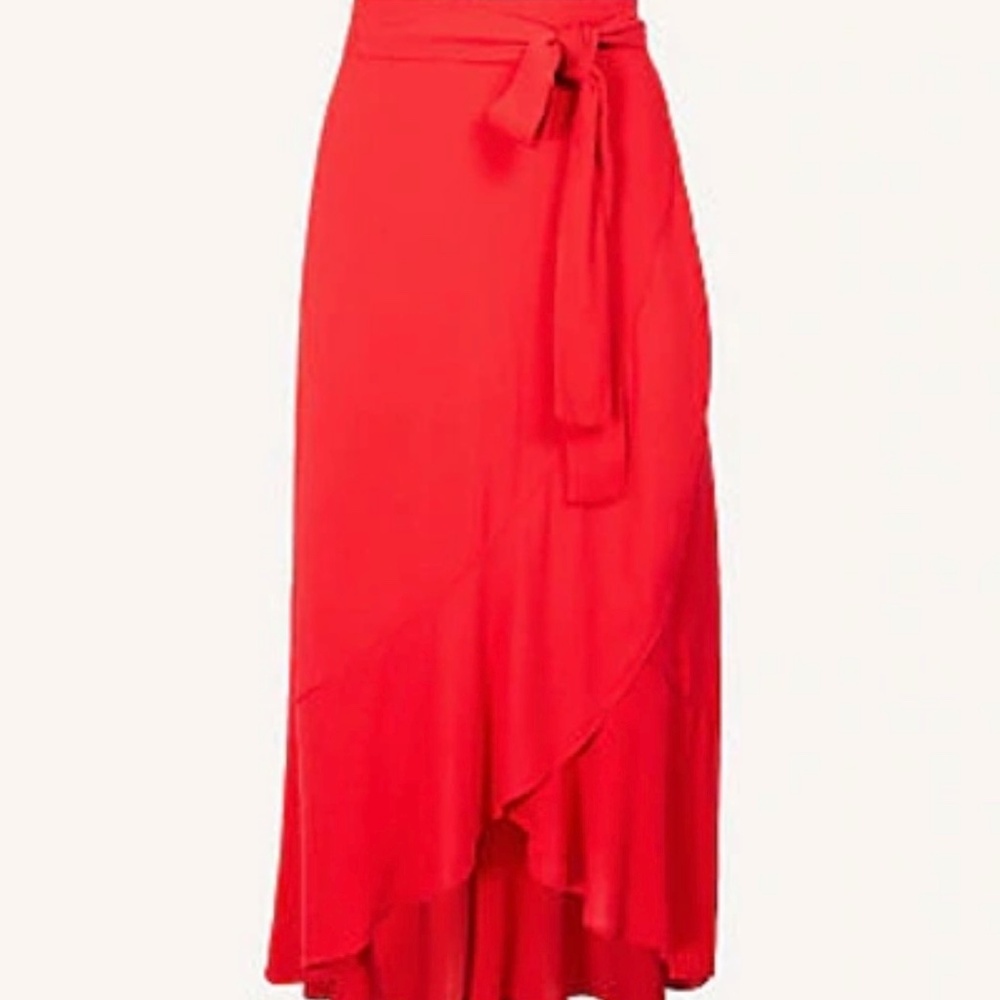 Ann Taylor Ruffle Wrap Midi Skirt Flounce Coral Pink Red High Waist Size 8 NWT